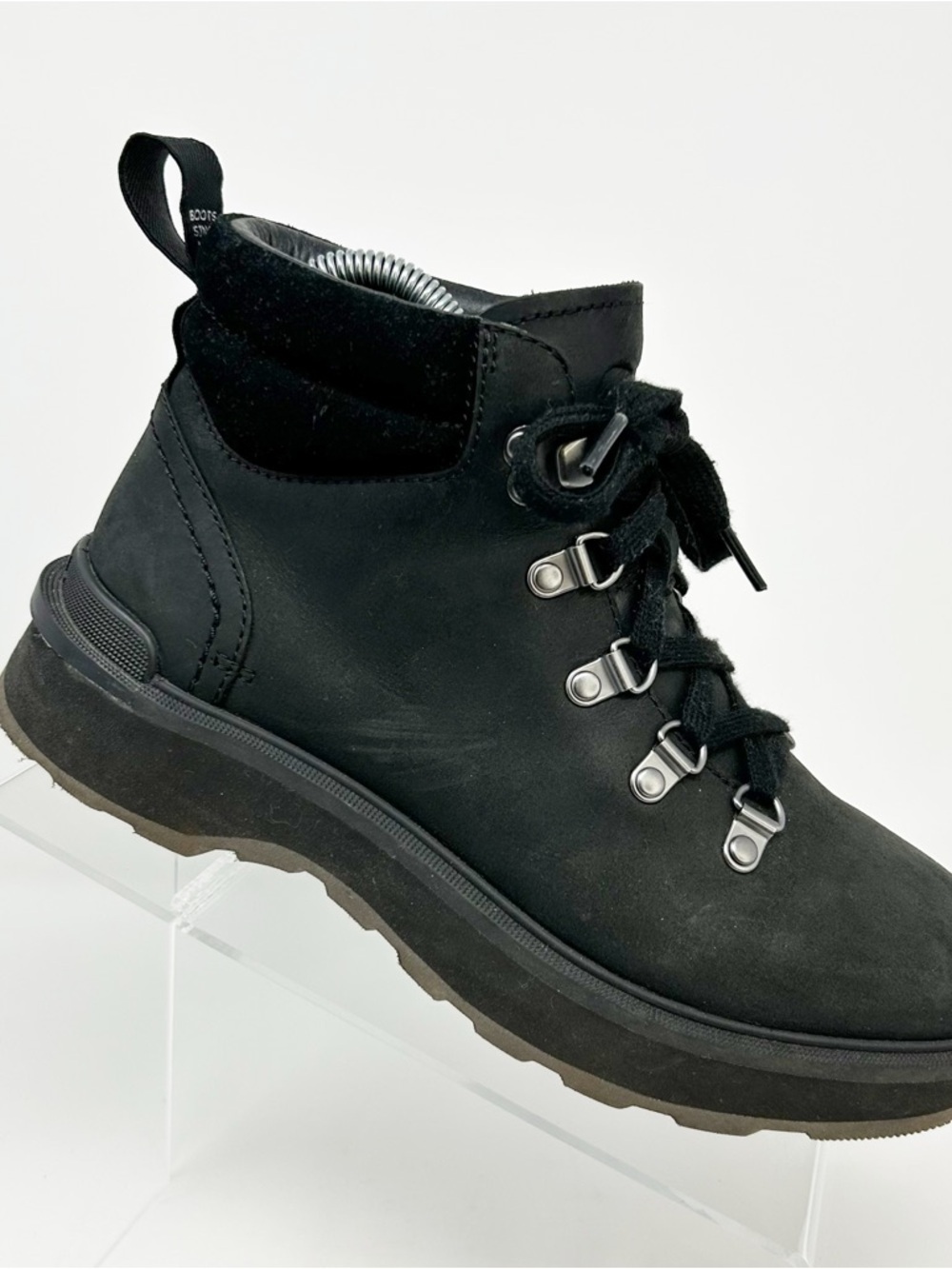 Sorel Hi-Line Hiker Womens Ankle Boots Black Lace Up Lug Sole Combat Size 7